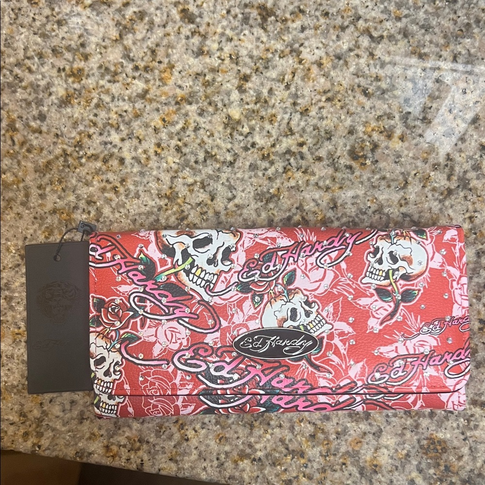 Ed Hardy Red and White Skull Wallet